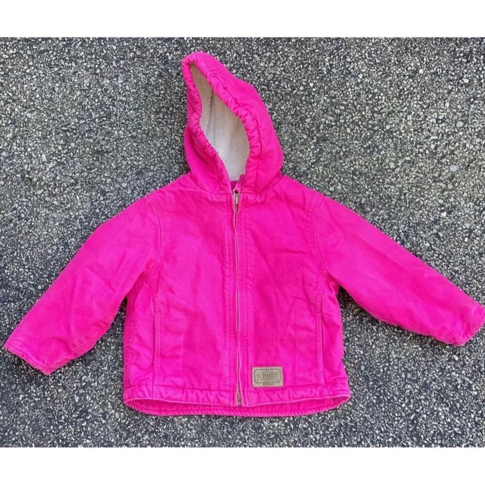 Pink Schmidt Winter Weight Kids Coat Cotton Canvas Shell & Sherpa Lined Size 3T